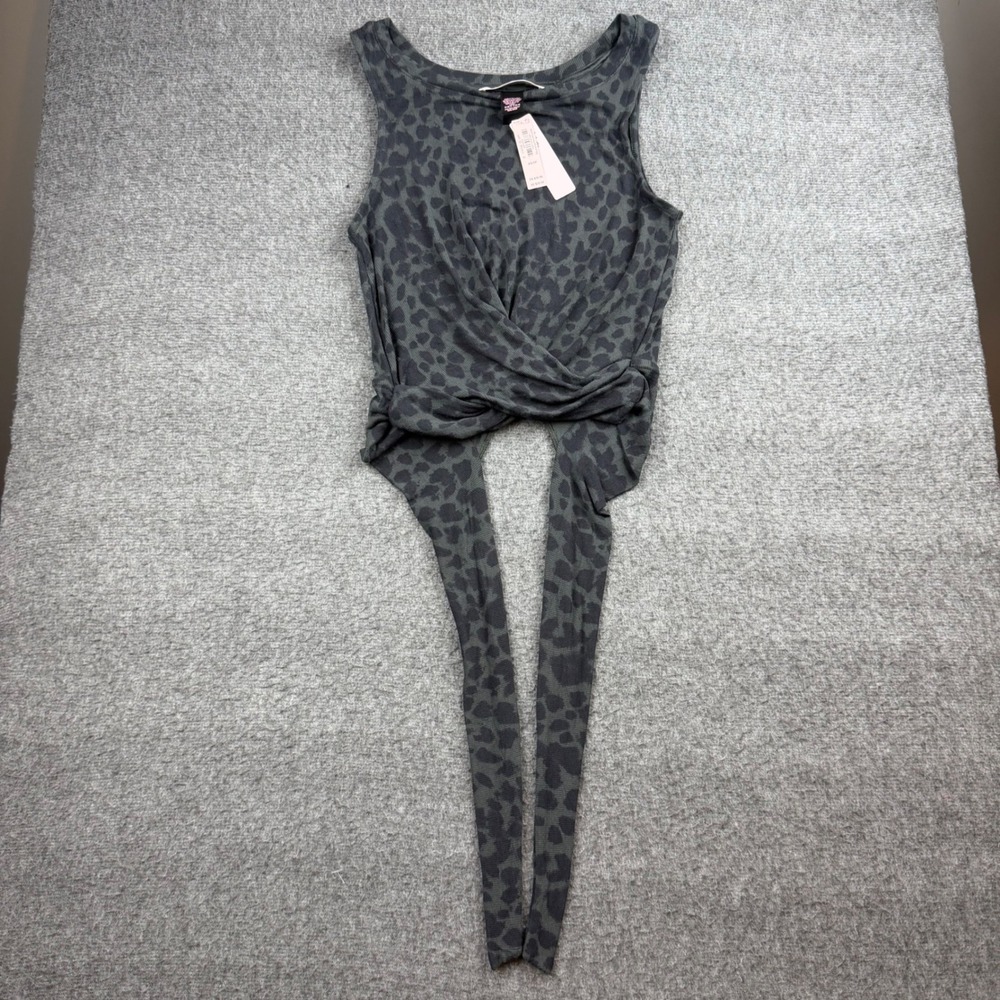 Victoria's Secret Tank Top Women's XS Green Leopard Wrap Tie Heavenly Ribbed
